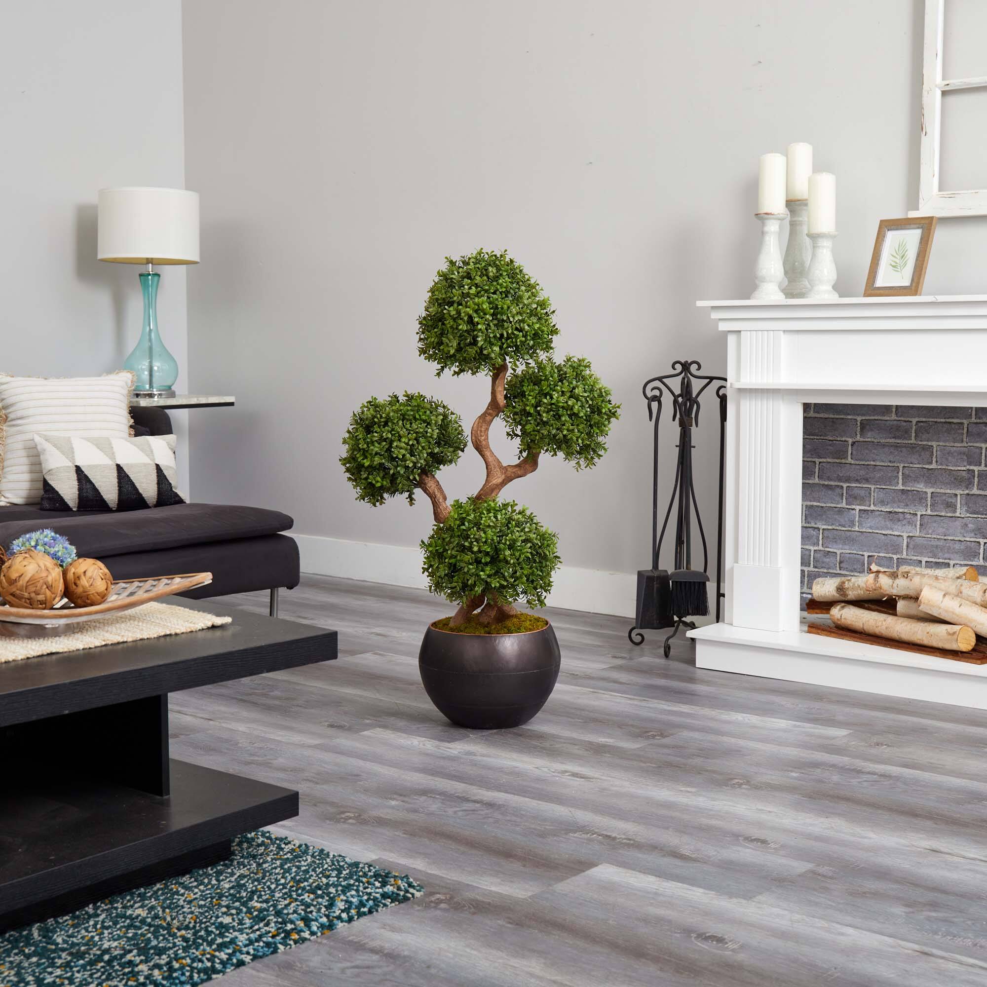 3.7ft. Four Ball Boxwood Topiary Tree in Round Planter